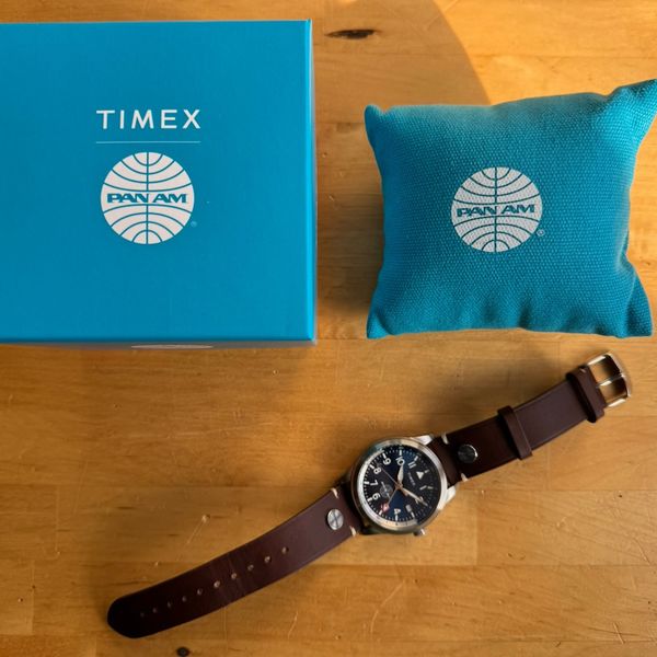 Timex TW2W97300 Orologio Uomo X Pan Am GMT - Cassa Acciaio Riciclato 39mm - Cinturino Pelle Marrone - 10 ATM - Garanzia 2 Anni - 4