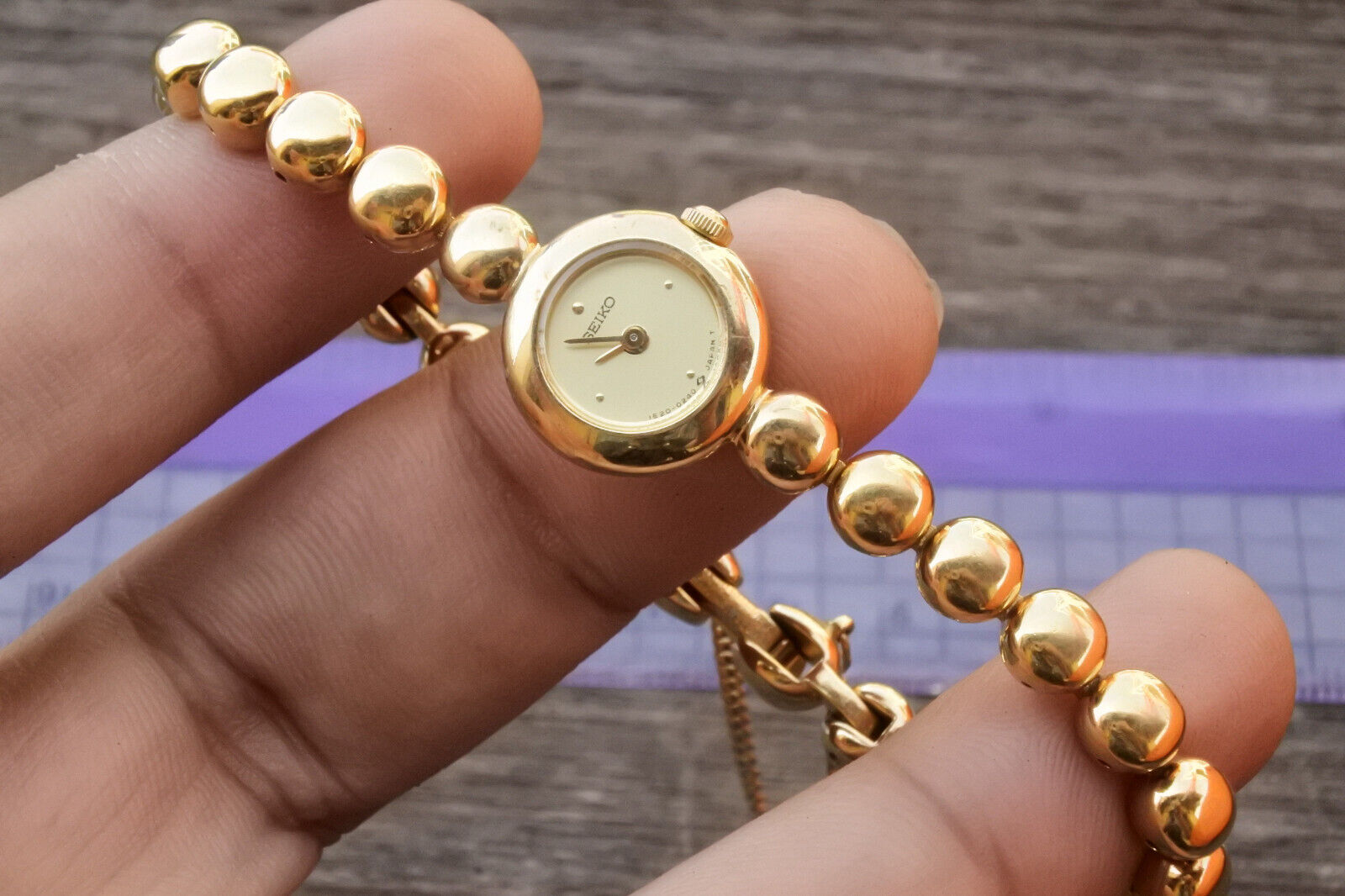 Mini Seiko Gold Plated 1E20 0070 Yellow Dial Lady Quartz Watch