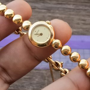 Mini Seiko Gold Plated 1E20 0070 Yellow Dial Lady Quartz Watch