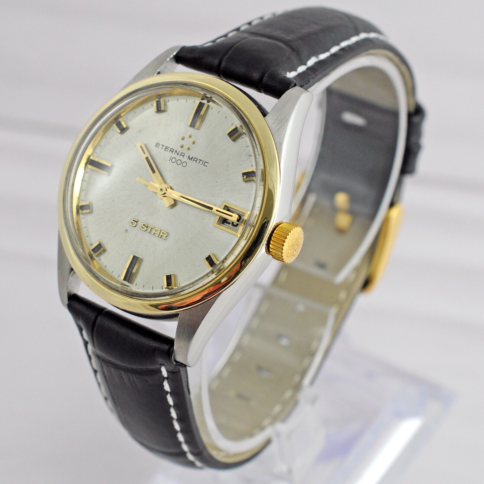 VINTAGE AUTHENTIC ETERNA MATIC 1000 5 STAR GOLD BEZEL AUTOMATIC DATE SWISS  WATCH | WatchCharts Marketplace