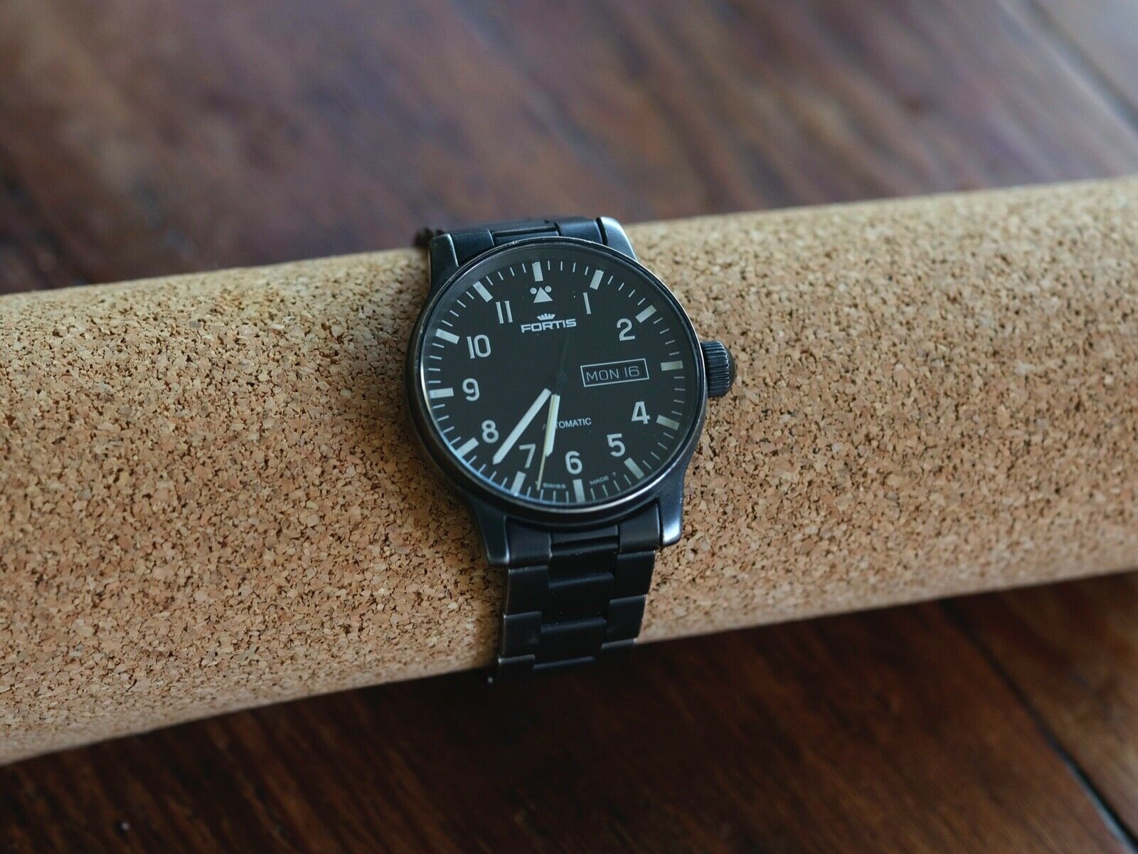 Fortis Flieger 595.18.158 Black PVD Day Date with patina