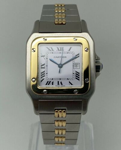 Gents Cartier Santos Godron Automatic Steel 18ct Gold White Dial