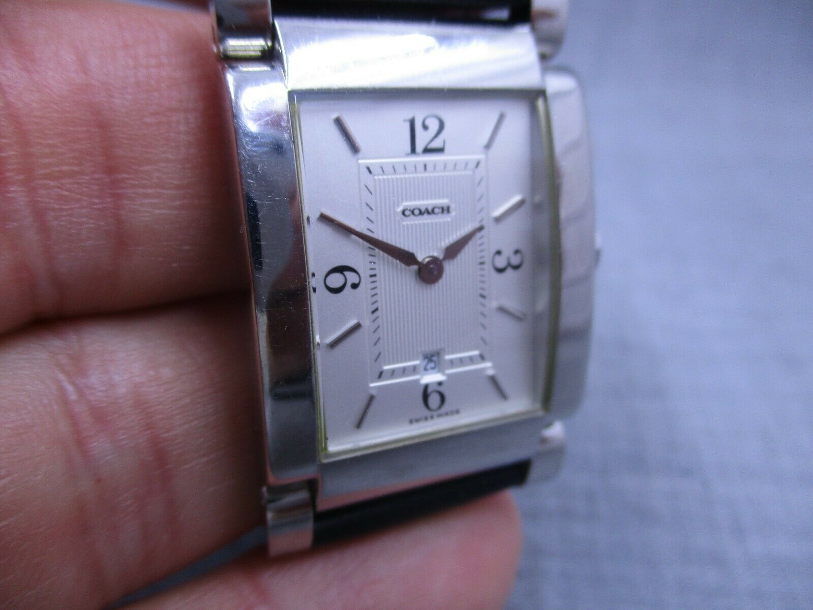 COACH Stainless Steel Silver Dial Leather Rectangle Watch W514