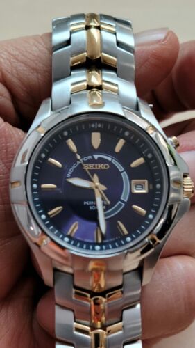 Seiko SKA402 Men s Blue Dial Kinetic Two Tone Bracelet Stainless