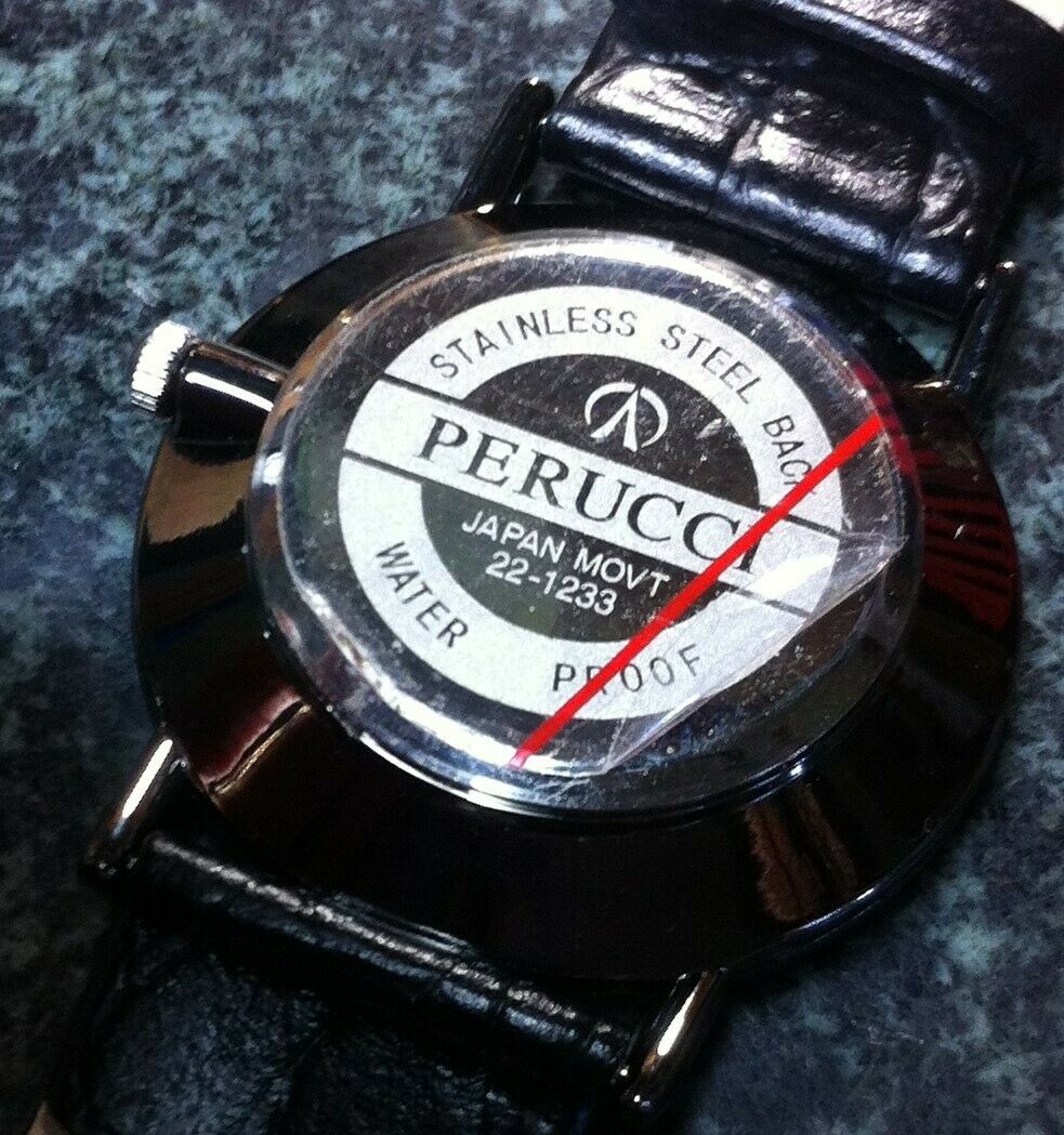 UNWORN PERUCCI CONCEPT WATCH QUARTZ BLACK FACE BLACK LEATHER BAND