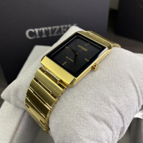 NEW✓Citizen Eco-Drive Stiletto Unisex Gold-Tone Black Dial 35mm