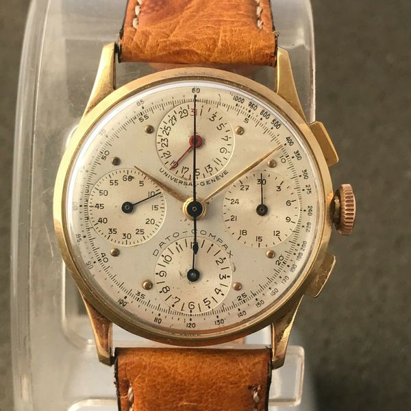 VINTAGE UNIVERSAL GENEVE DATO COMPAX CHRONOGRAPH REF 12495 SOLID GOLD ...