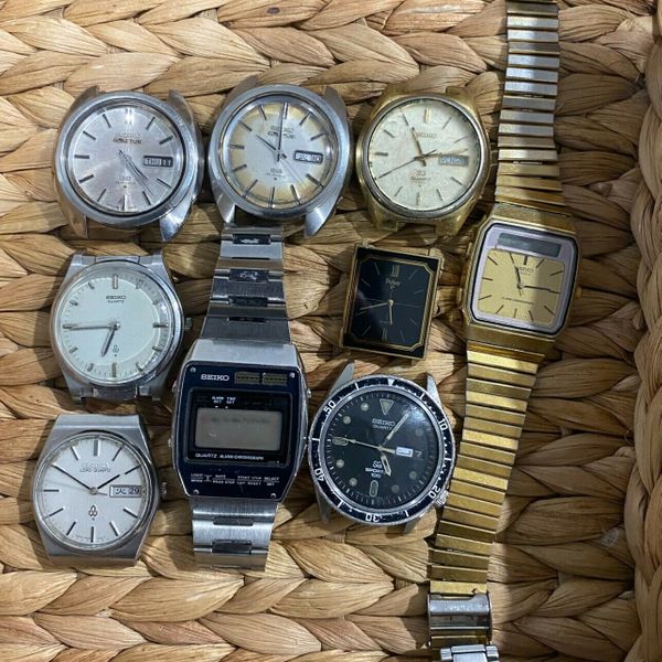 Lot of 9 Old Seiko Watches Seiko 5, Vintage Seiko Diver, Seiko Ana