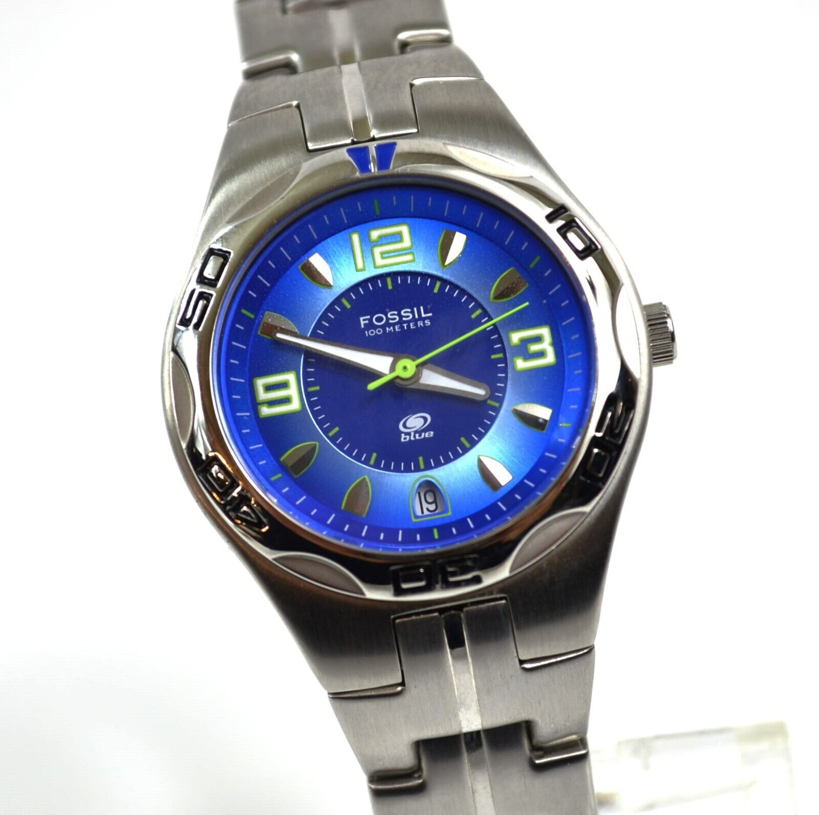 Fossil Blue 100 meters AM 3344 watch Ladies Fossil Blue 100 Meter Silver Tone Watch - Etsy main image 3