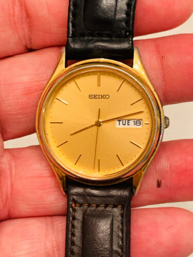 Vintage Seiko 7N43 8A99 Men Gold Tone Analog Quartz Watch