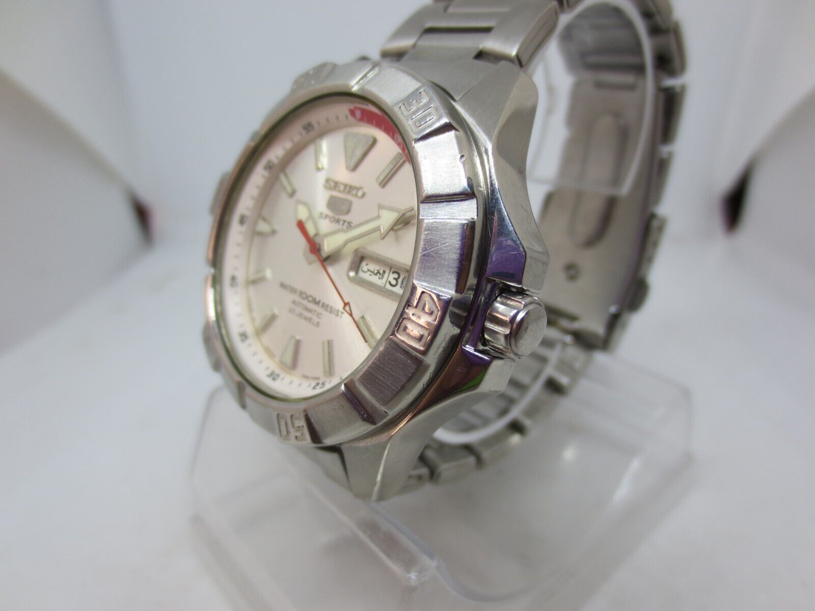SEIKO SPORTS 7S36-01Z0 DAYDATE STAINLESS STEEL AUTOMATIC MENS 