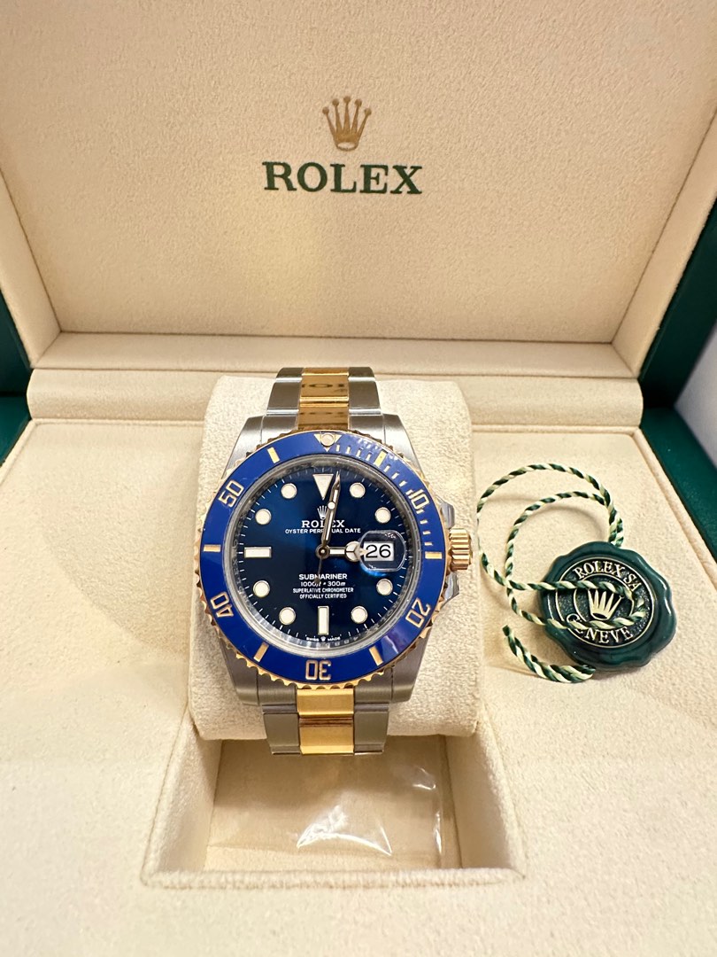 Rolex submariner best sale half gold blue