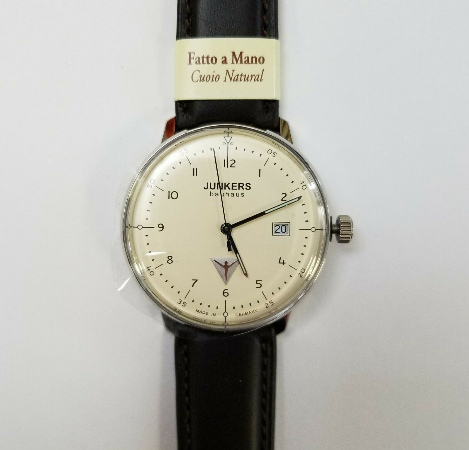 Junkers Bauhaus Quartz Watch 6046-5, Beige Dial, 40mm, Brown