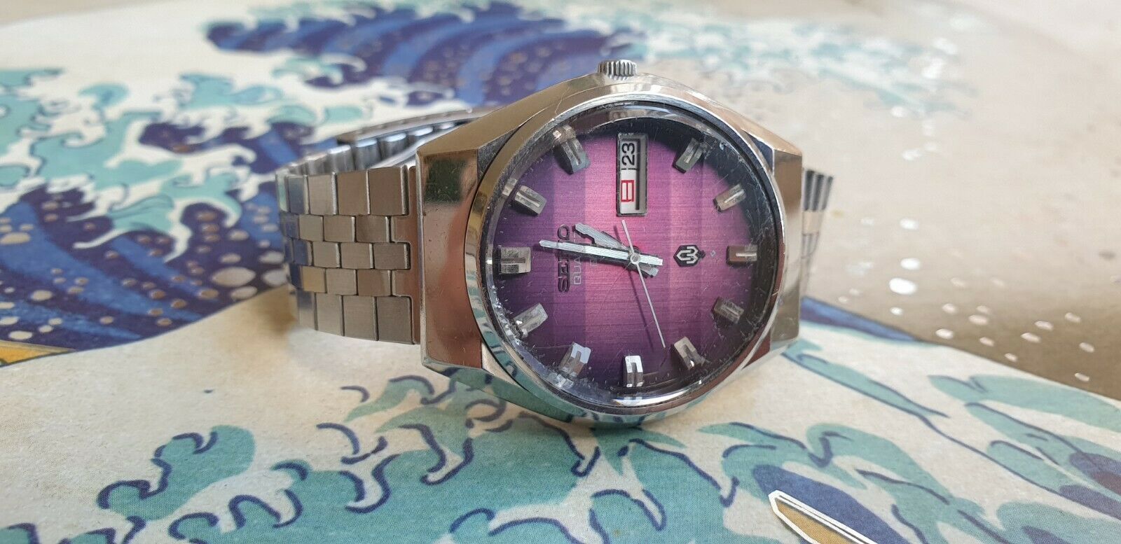 RARE Vintage Seiko Quartz QR Purple Dial JDM 3863/2-8010 from 1974