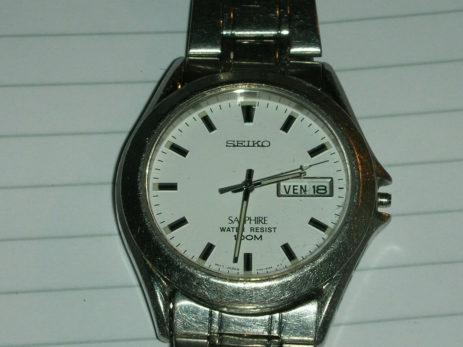 VINTAGE SEIKO V743-8850 No 730003 SAPPHIRE CRYSTAL STAINLESS STEEL