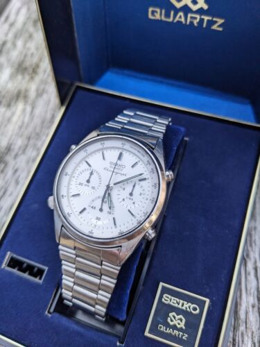 SEIKO 7A28 7020 Chronograph Watch James Bond White Dial Boxes