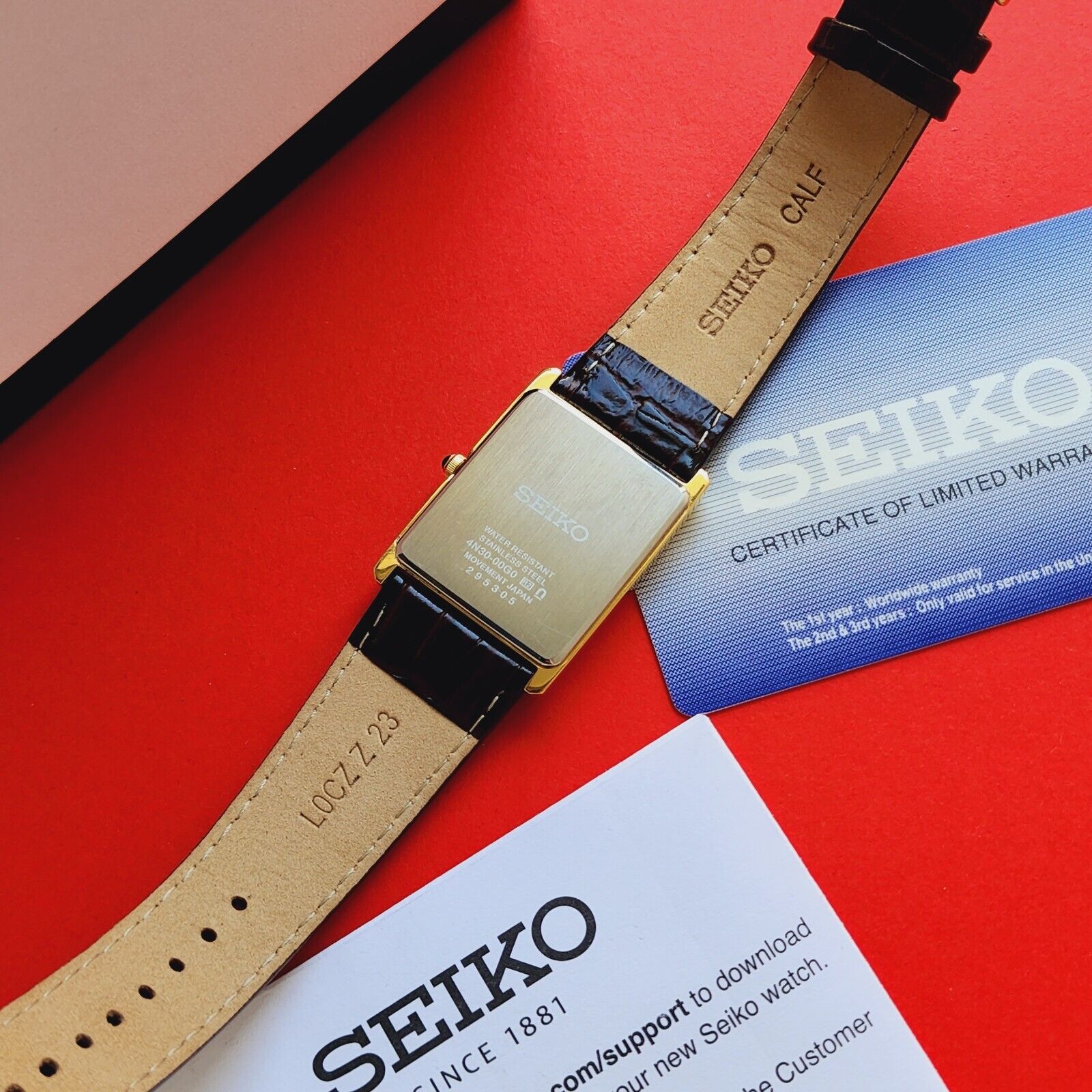 Seiko Tank Watch Brown Leather Band With Box Card 4N30 00G0 28mm