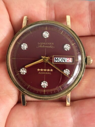 Vintage Longines 5 Star ADMIRAL Diamonds Red Dial Men s Watch