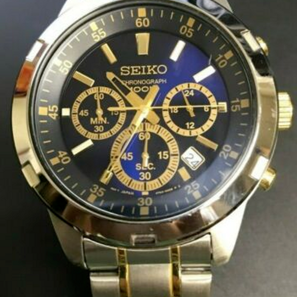 Seiko Quartz Chronograph Two Tone Blue Dial Men's Watch 4T53-00C0 |  WatchCharts
