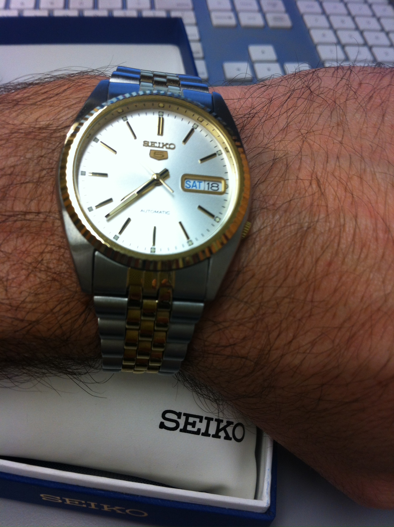 Seiko Men's SNXJ90 Seiko 5 Automatic White Dial Two-Tone Stainless-Steel  Watch | WatchCharts