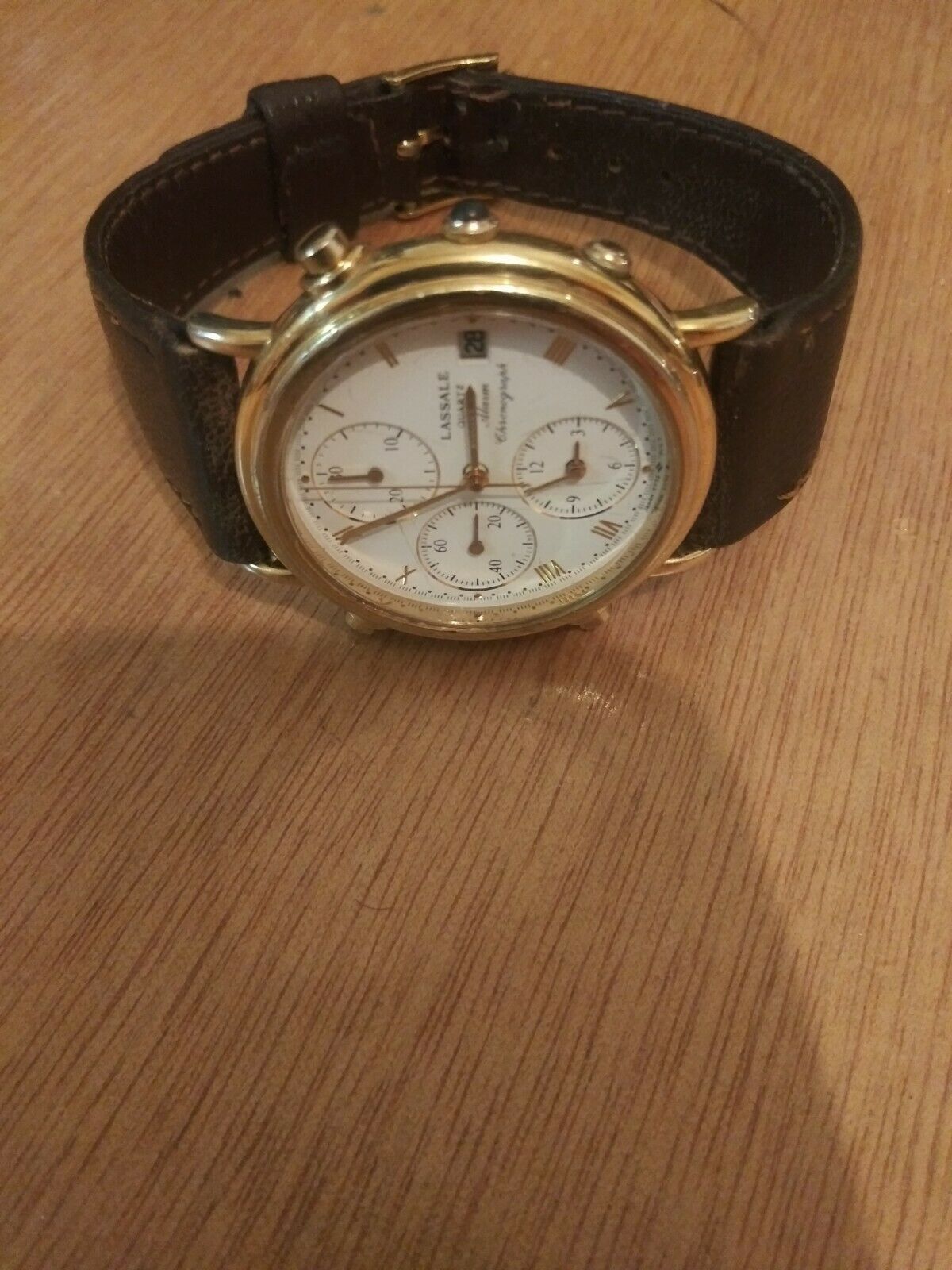 Rare Seiko Lassale 7T32-7A19 Gold Alarm Chronograph Mens Watch