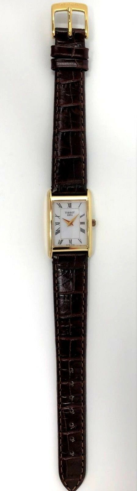 TISSOT Solid 18k Gold Leather Strap Rectangle Women s Watch New