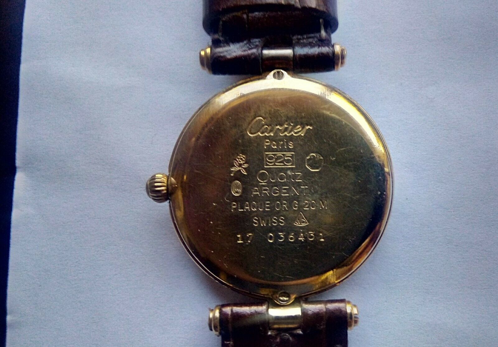 Vintage Must de CARTIER Paris 925 Argent Swiss Made Watch Plaque 