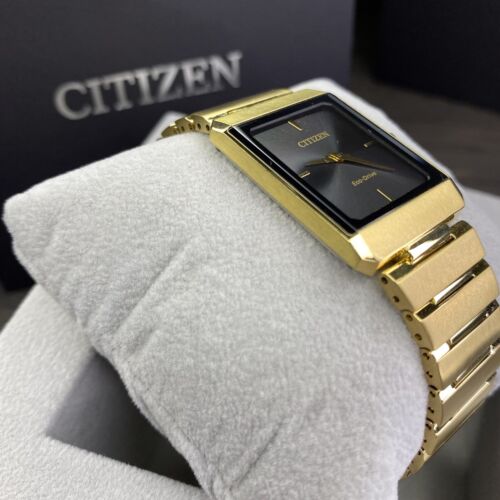 NEW✓Citizen Eco-Drive Stiletto Unisex Gold-Tone Black Dial 35mm