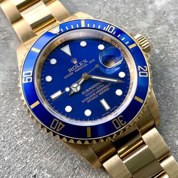 Rolex Submariner 18k Solid Yellow Gold 16618 T Blue Dial 16618T ...