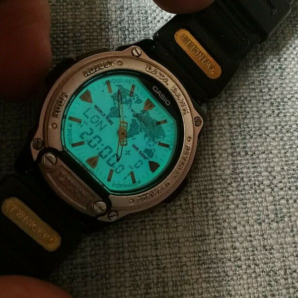 vintage casio abx-59 twincept databank illuminator lcd watch japan