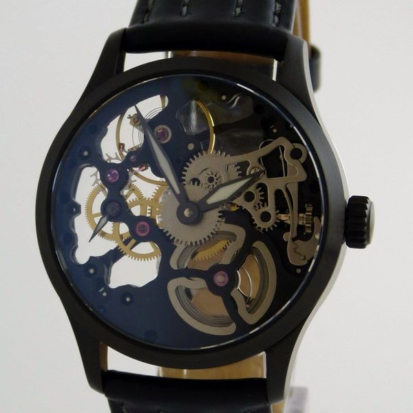 Skeleton watch black 41mm pure mecanique type unitas 6497 black