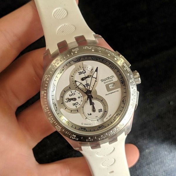 Swatch Watch Mechanical Chrono Automatic RIGHT TRACK WHITE SVGK4006 ...