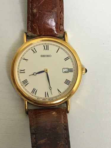 Men s Seiko 7N39 0A19 Gold Tone Roman Numeral Dial Dress