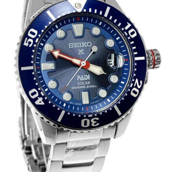 Seiko Prospex Padi SNE549 Solar Diver Blue Date Dial Steel Bracelet ...