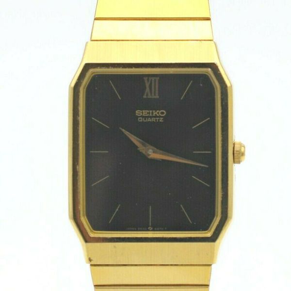 VINTAGE SEIKO QUARTZ 6530-5790 BLACK DIAL GOLD STAINLESS STEEL MEN'S ...