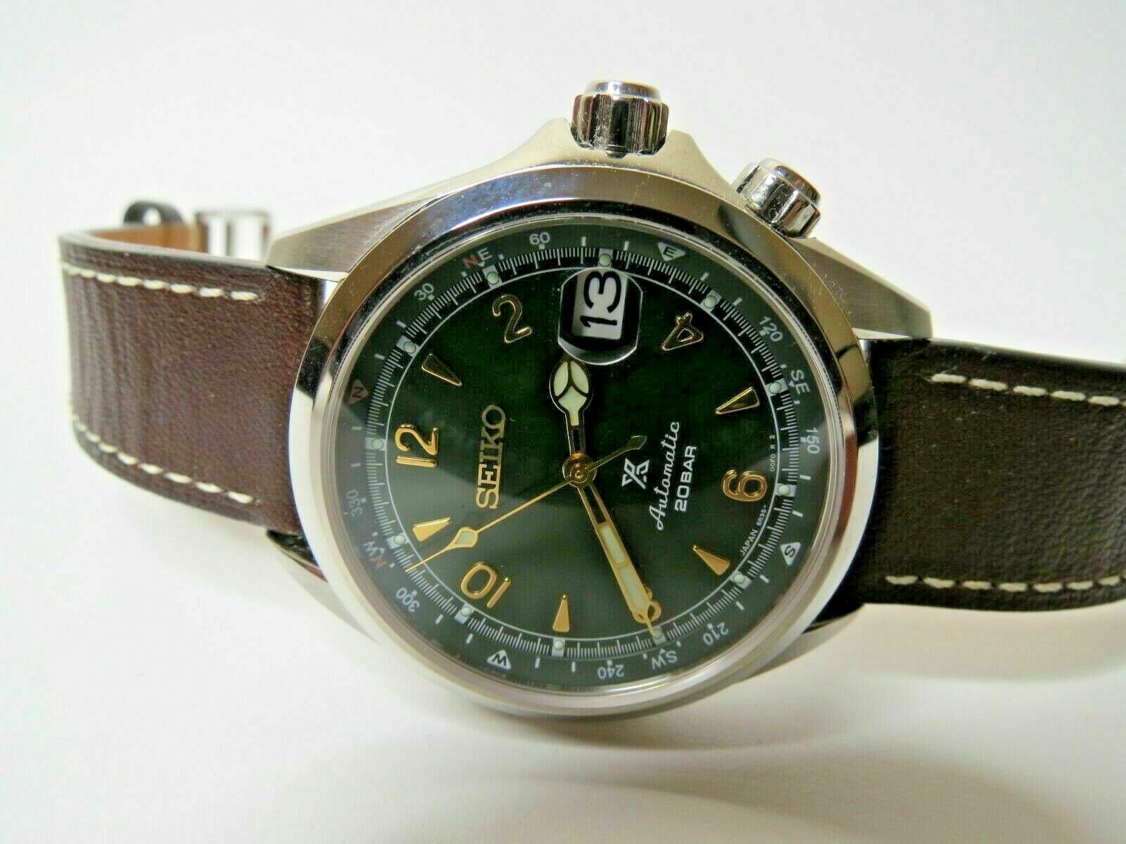 Seiko Prospex Alpinist Automatic Watch Green Dial Brown Leather 6R35-00E0 |  WatchCharts