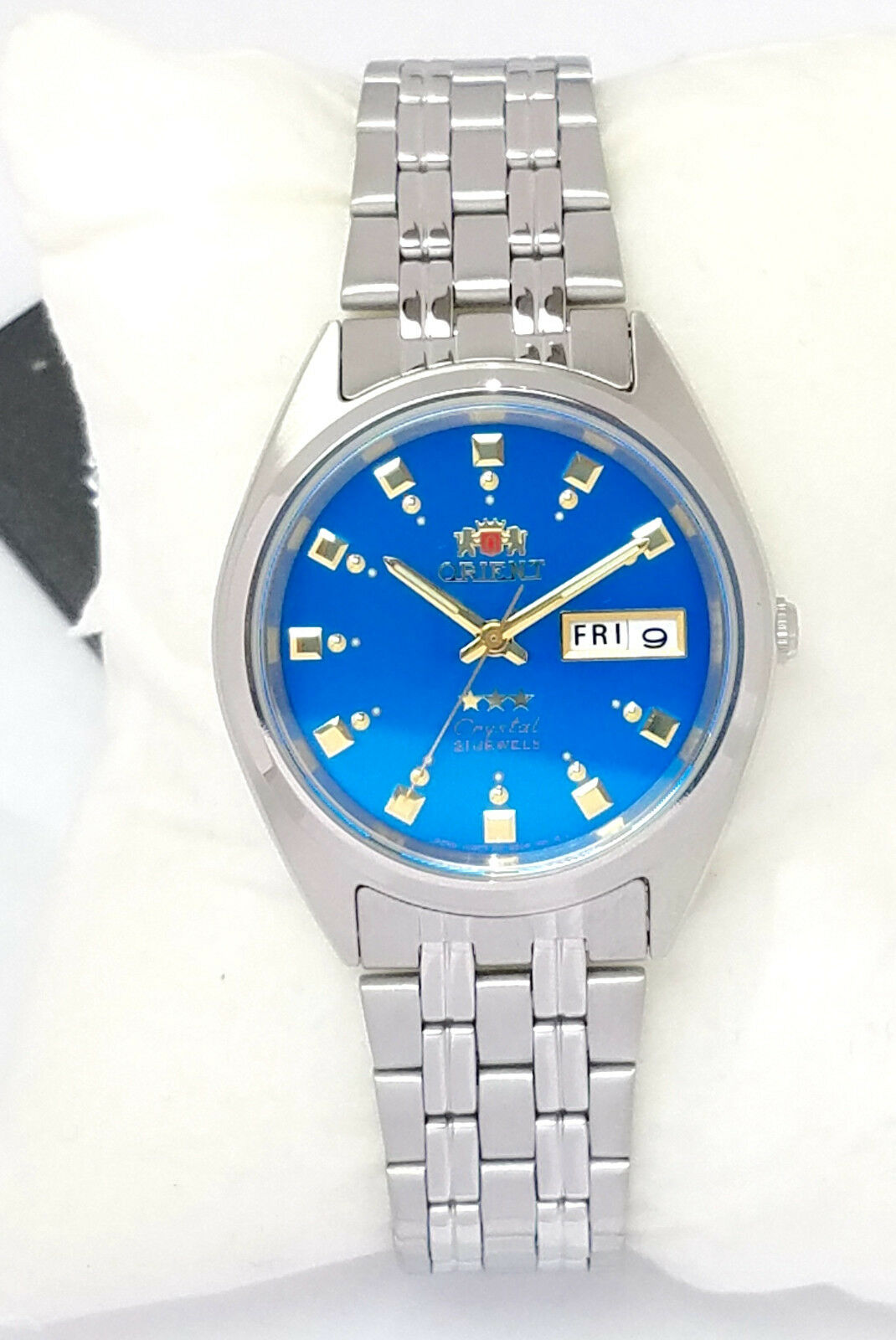 ORIENT 3 Star Automatic Watch Mens SILVER tone Blue Dial