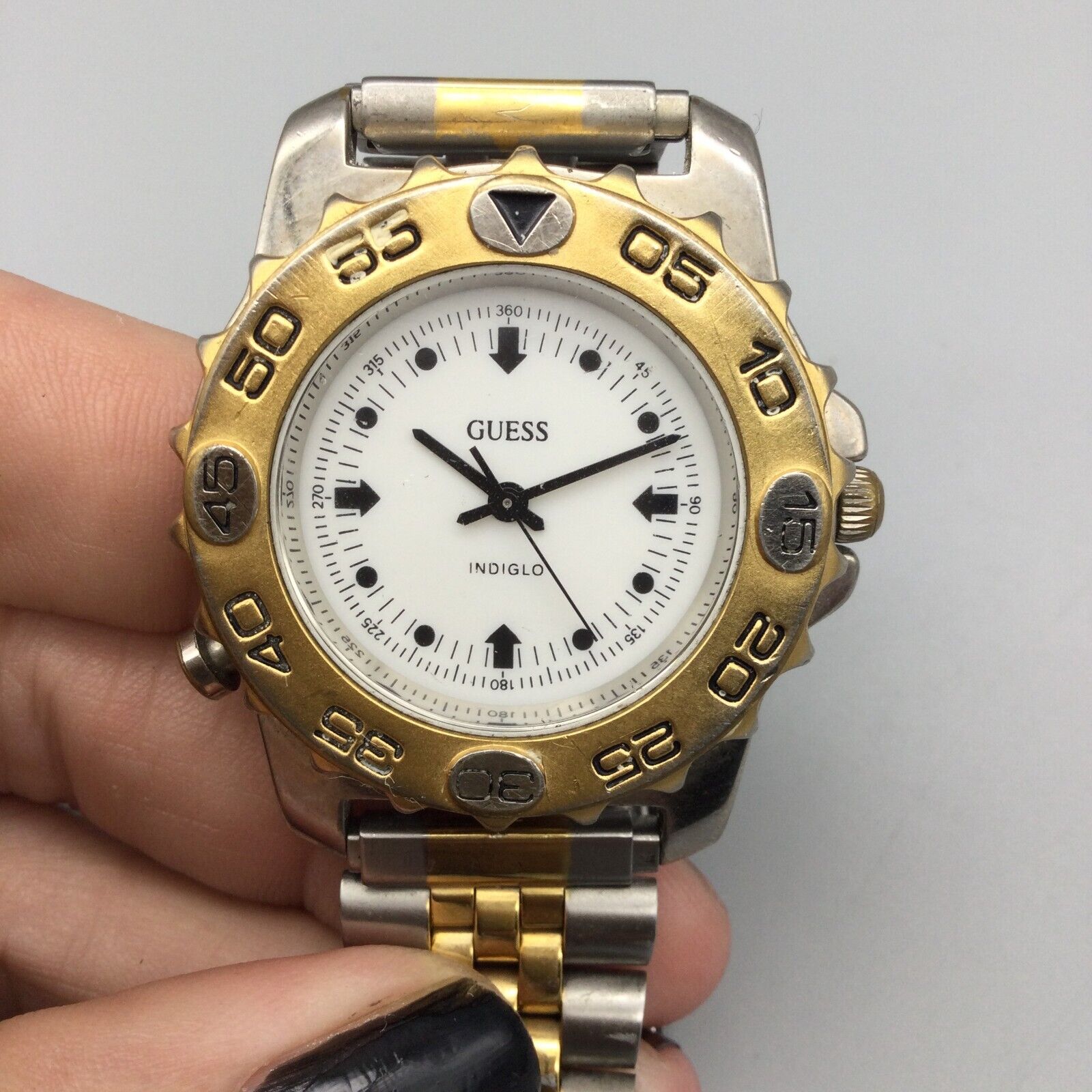 Vintage Guess Watch Men 37mm Silver Gold Two Tone 1995 Logo