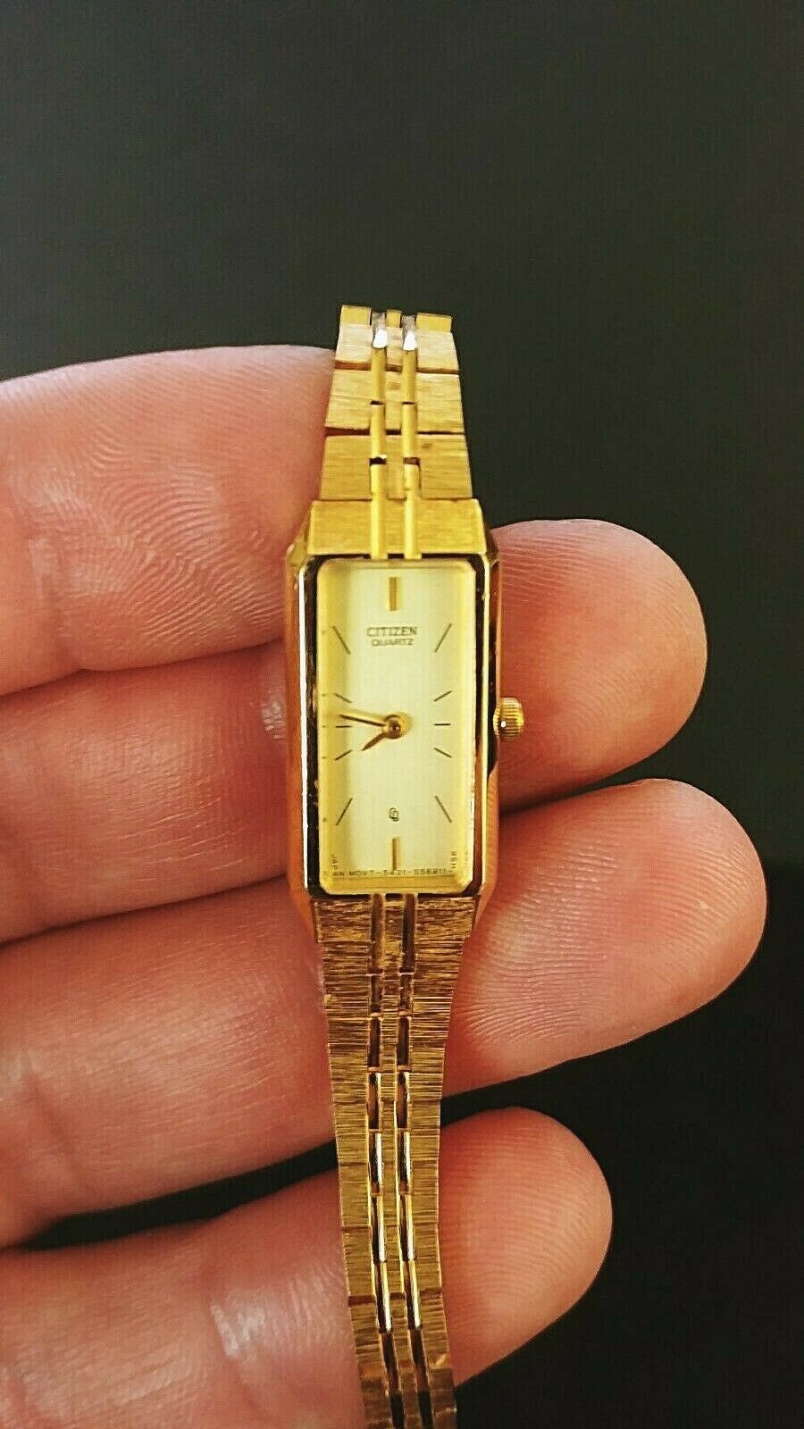 Vintage Elegant Citizen 5421-S18523 Gold Plated Rectangular Quartz 