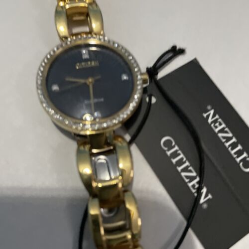 Citizen Ladies Eco Drive Crystal Accented Gold Tone SS Watch  display picture 2