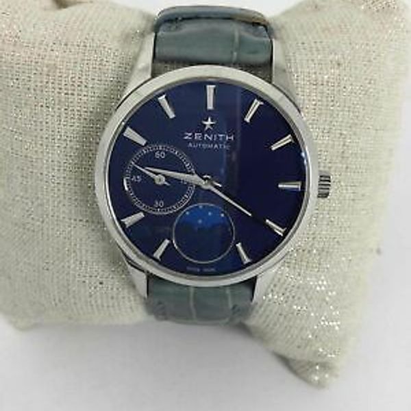 Zenith Elite Blue Leather Automatic Wrist Watch | WatchCharts Marketplace