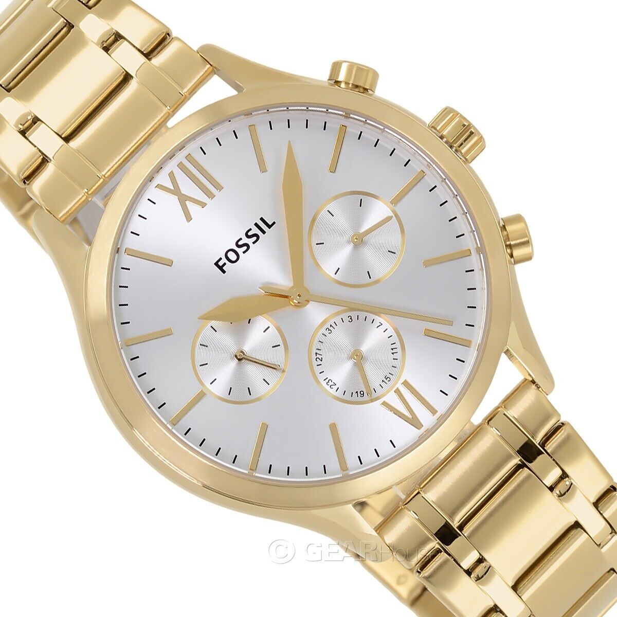 FOSSIL Fenmore Mens Gold Multifunction Watch, Silver Dial