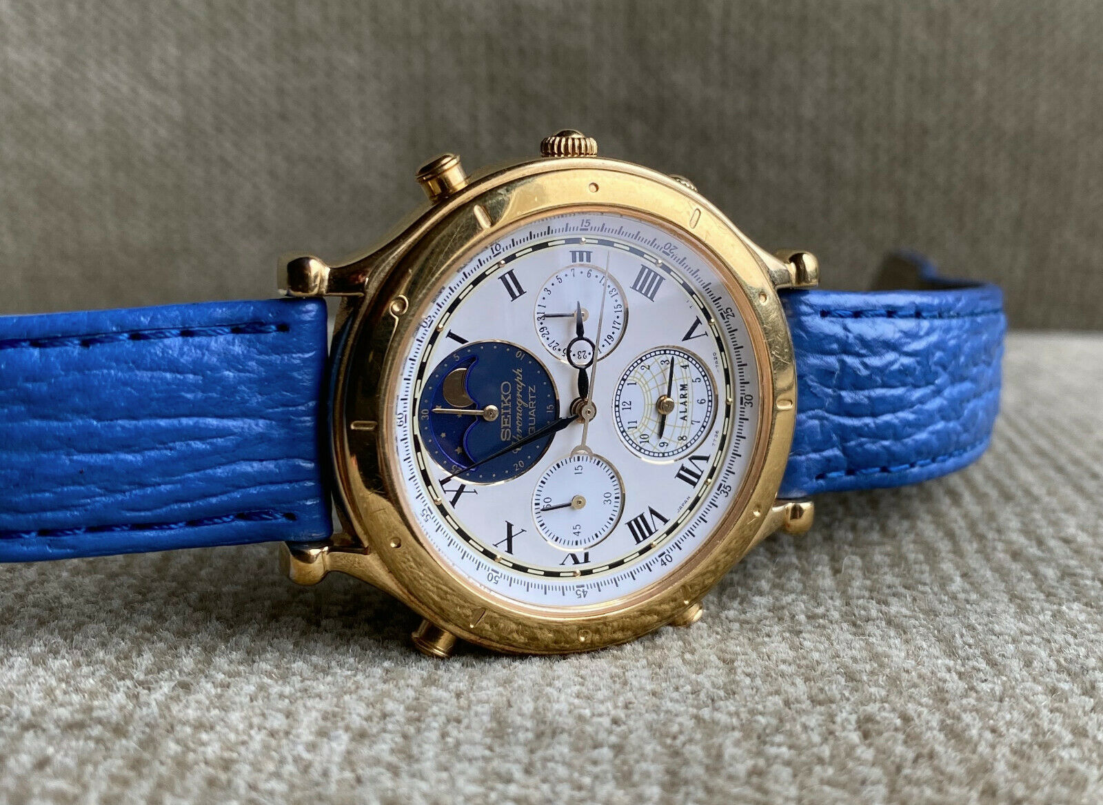 SEIKO 7T36-7A10 AGE OF DISCOVERY MOON PHASE ALARM CHRONOGRAPH