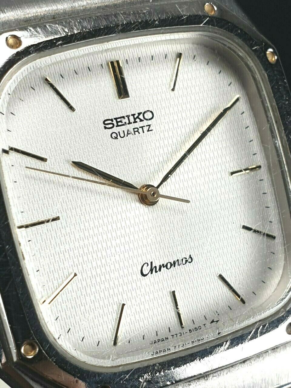 Seiko Chronos 7731-5130 Stainless Steel Gold Acc Mens Japan Quartz