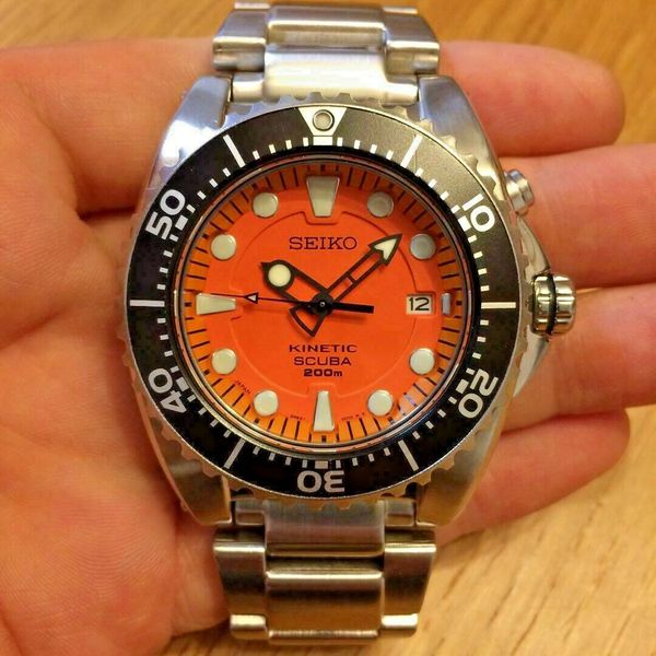 SEIKO セイコー キネティック スキューバ 200m ペプシ SBCZ015 SEIKO Prospex SBCZ015 Kinetic Scuba 200m Orange Dial Men's Watch