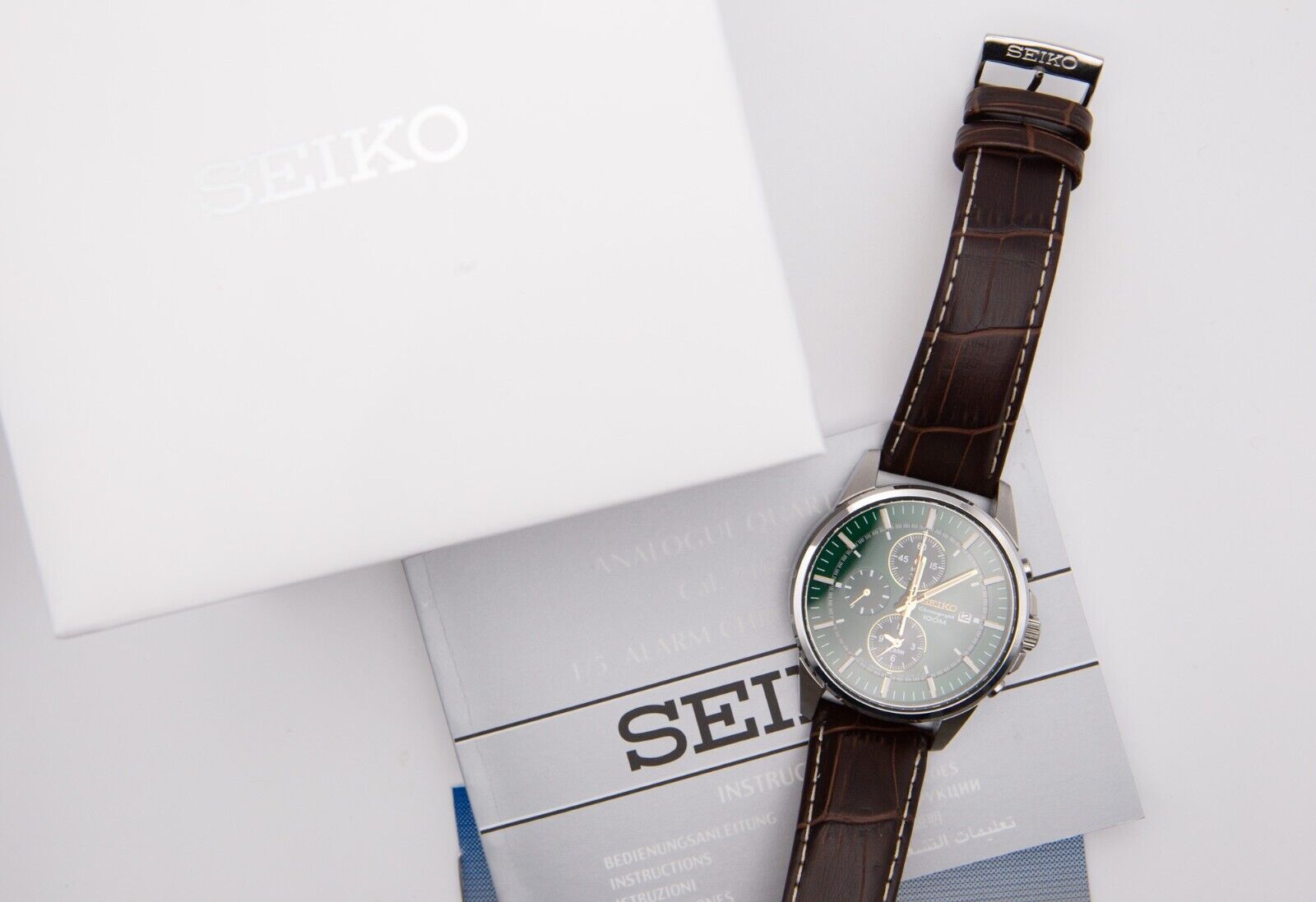 Seiko 7T62-0LD0 Chronograph Alarm Quartz Watch Green Dial with Box