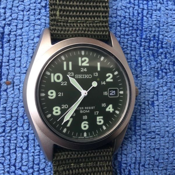 Seiko 7N42-8070 G10 Military Style Green Dial Field Watch - Rare |  WatchCharts