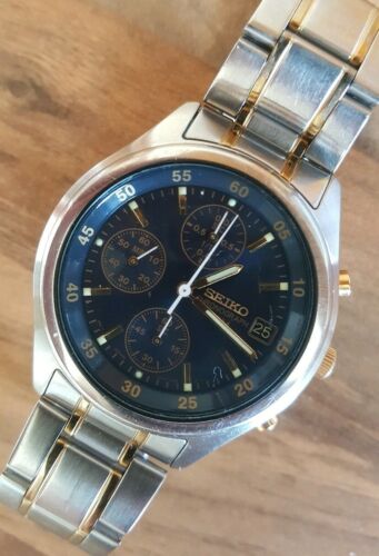 Seiko Vintage Quartz V657 0A70 Chronograph Blue Dial Mens Watch