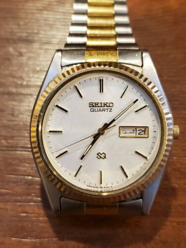 Vintage Seiko 5H23 8020 Quartz SQ Rare Aribic Day Date Watch