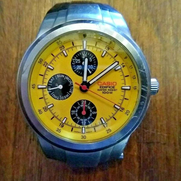 Casio EF3051AV, Edifice Watch, Yellow Dial, Day/Date, Multi Dial New
